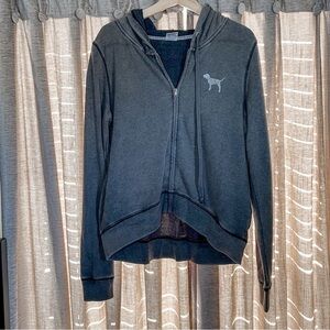 Y2K Pink Victoria’s Secret Grey Zip Up Love Pink Hopded Sweatshirt Size Medium